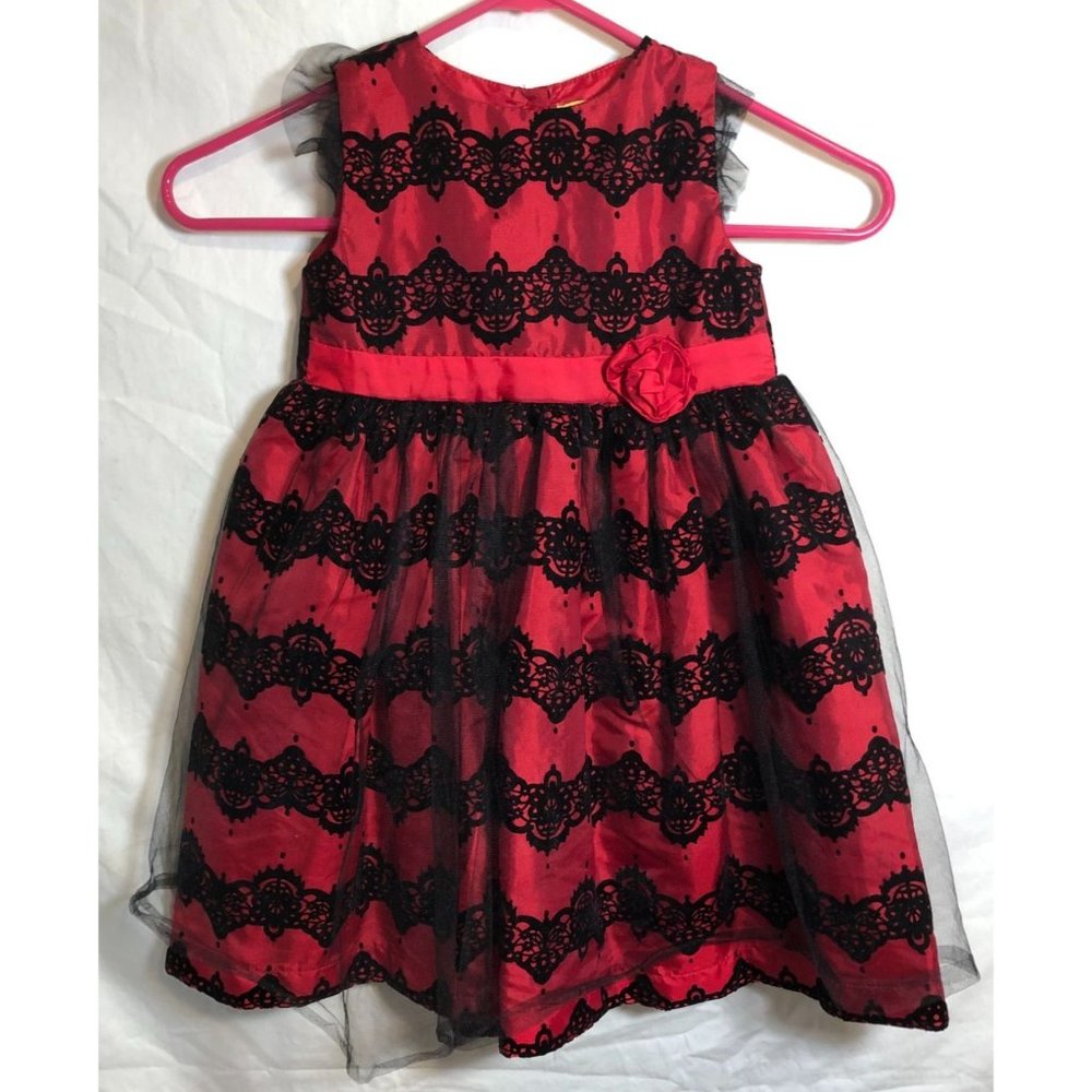 Penelope Mack Girls Christmas Party Red Black Fancy Dress 3T Preowned